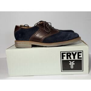 FRYE Mens Jim Saddle Indigo Suede Brown Leather Oxford Dress Casual Shoes Sz 10M